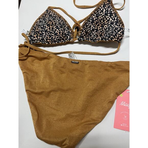Maaji Bikini Set Reversible Crochet Leopard Print Honey Gold NWT M - Picture 8 of 9
